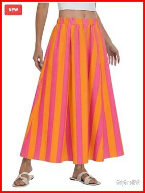 Womens Striped Maxi Skirt Flowy Ruffle A Line Vacation Long Skirt